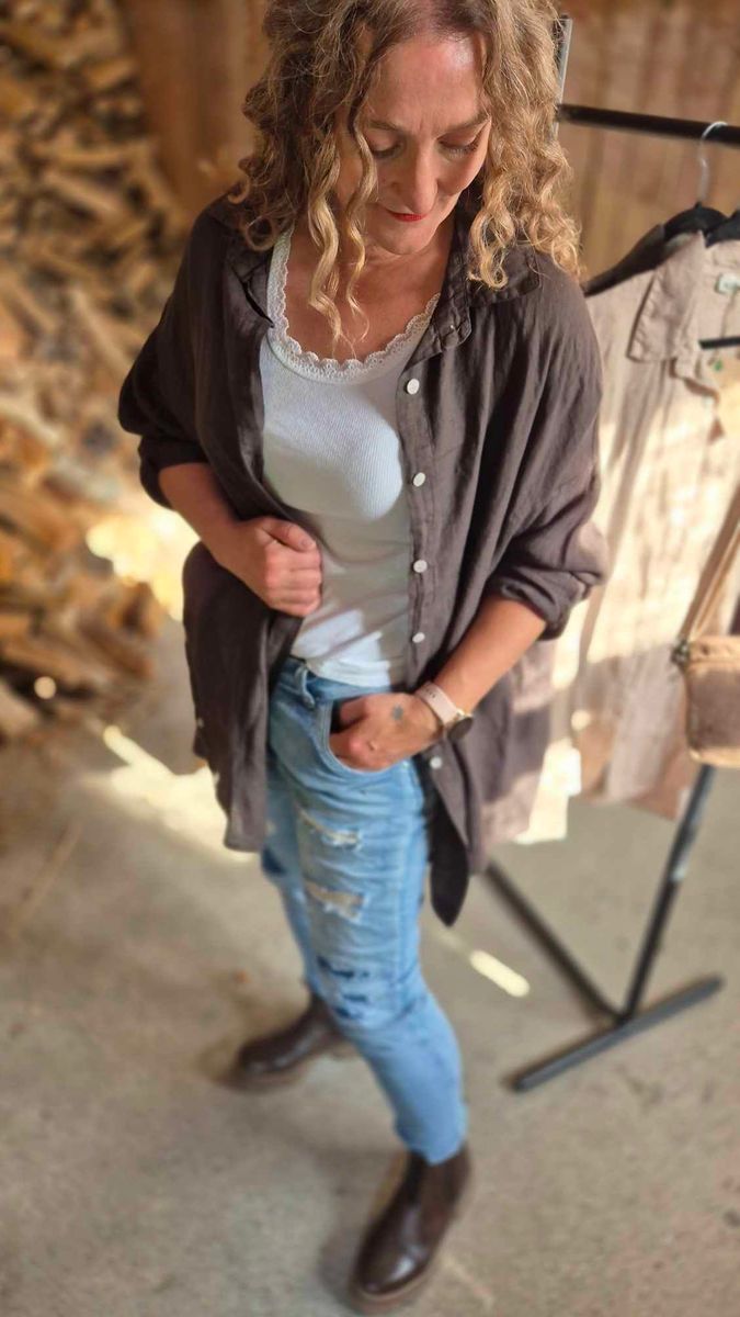 LOVELY Oversized Linskjorte Dark Brown