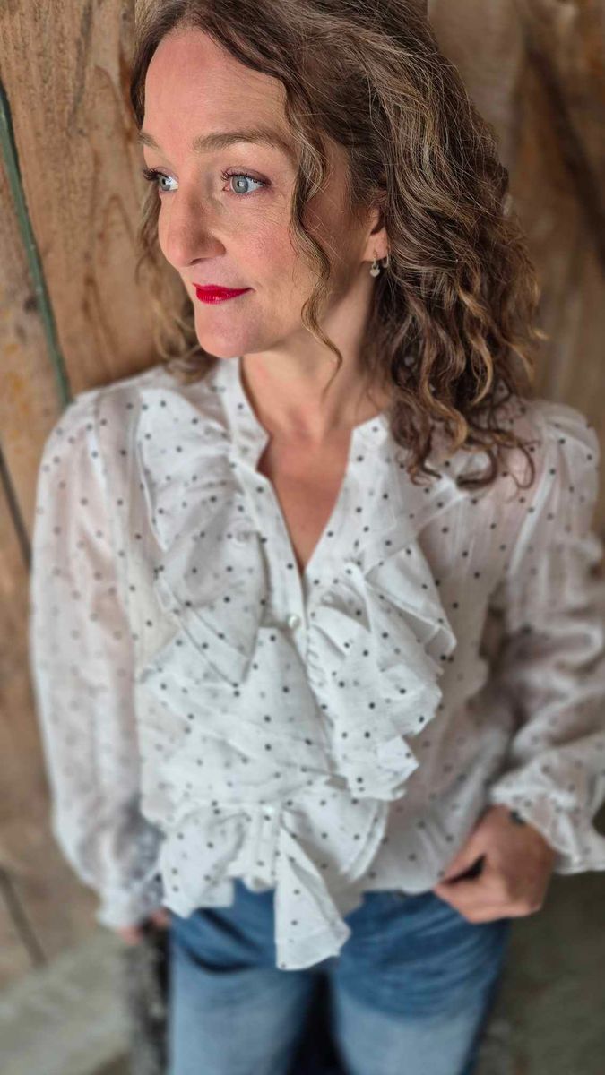 FRIDA Bluse White m Black Dot