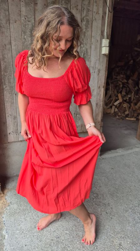 ROSE Smock Long Kjole Ensfarvet Corall