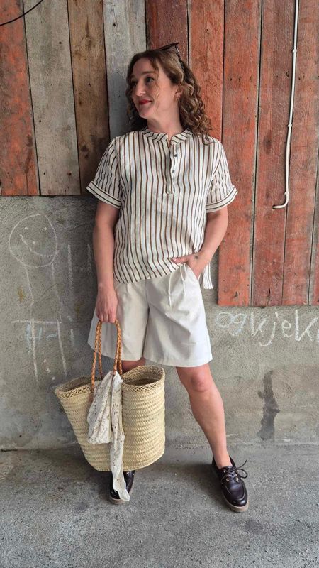 MELINA Linbluse Stripe Camel