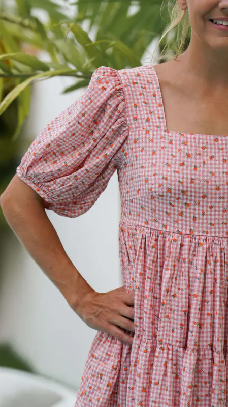 BLADLILJE Rutete Kort Kjole Rosa